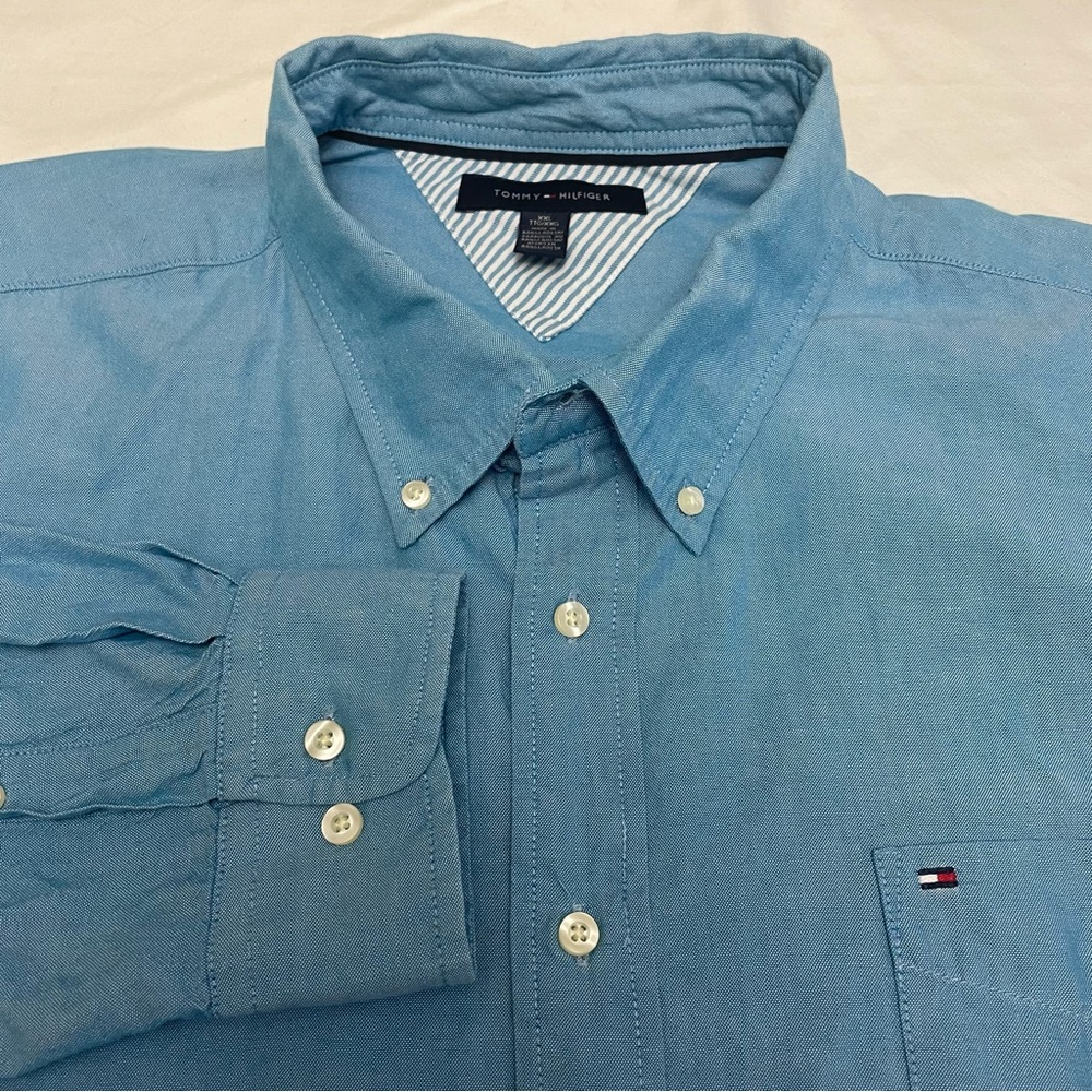 Tommy Hilfiger Men's Light Blue Button Down Shirt Long Sleeve 100% Cotton XXL